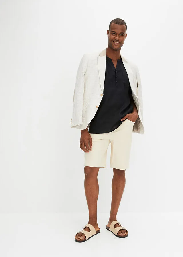 Stretch denim Bermuda shorts, beige classic fit