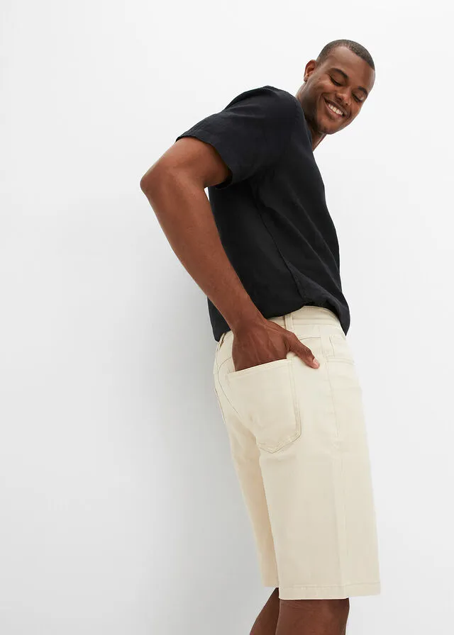 Stretch denim Bermuda shorts, beige classic fit
