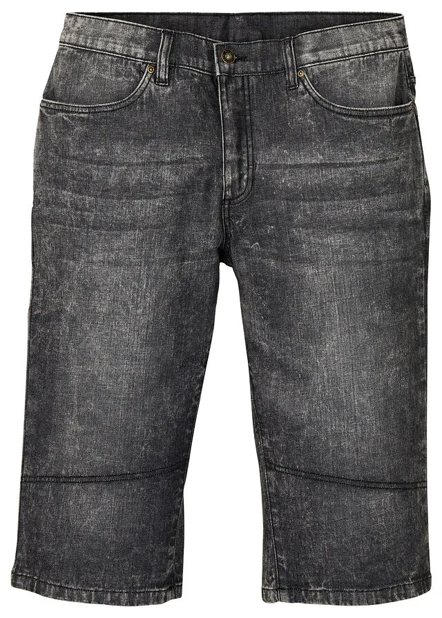 Stretch Denim Bermuda Shorts in Black Regular Fit