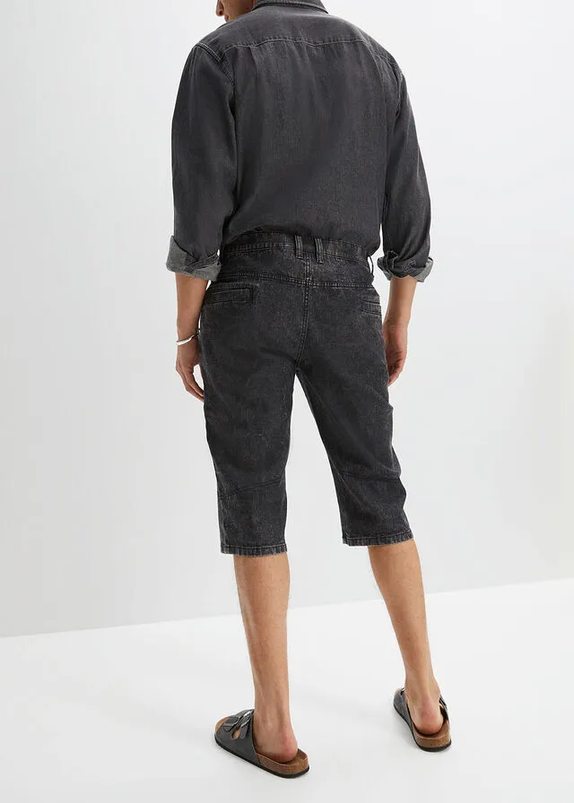 Stretch Denim Bermuda Shorts in Black Regular Fit