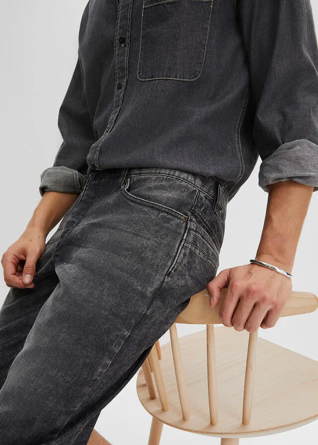 Stretch Denim Bermuda Shorts in Black Regular Fit