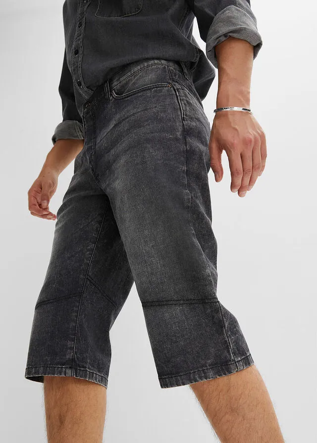 Stretch Denim Bermuda Shorts in Black Regular Fit