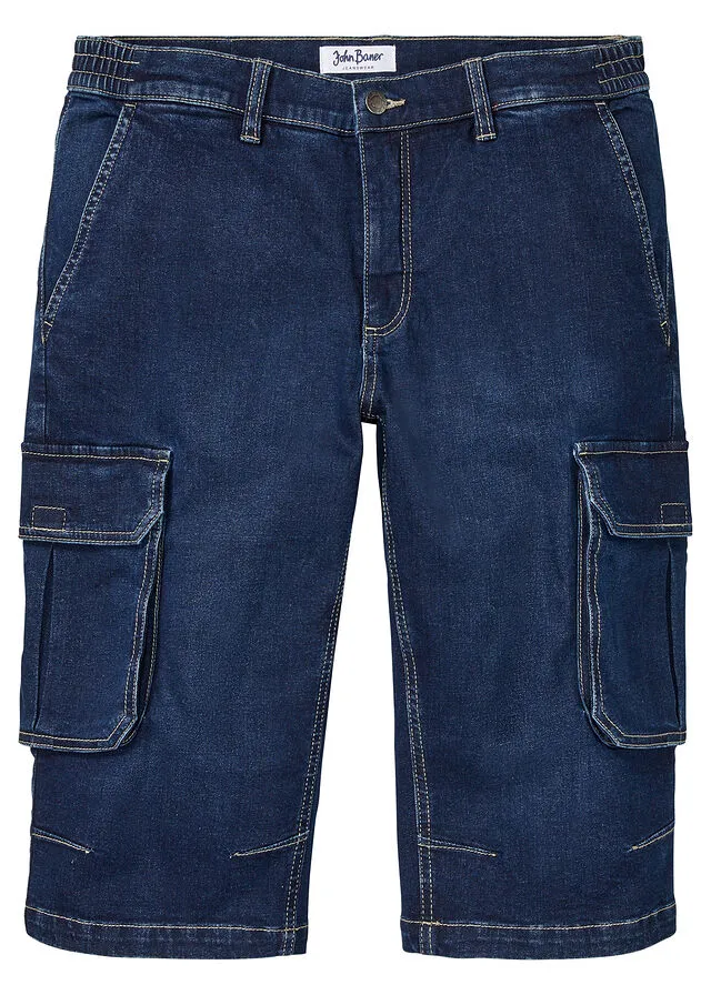 stretch denim bermuda shorts with comfortable and regular fit, in stone blue