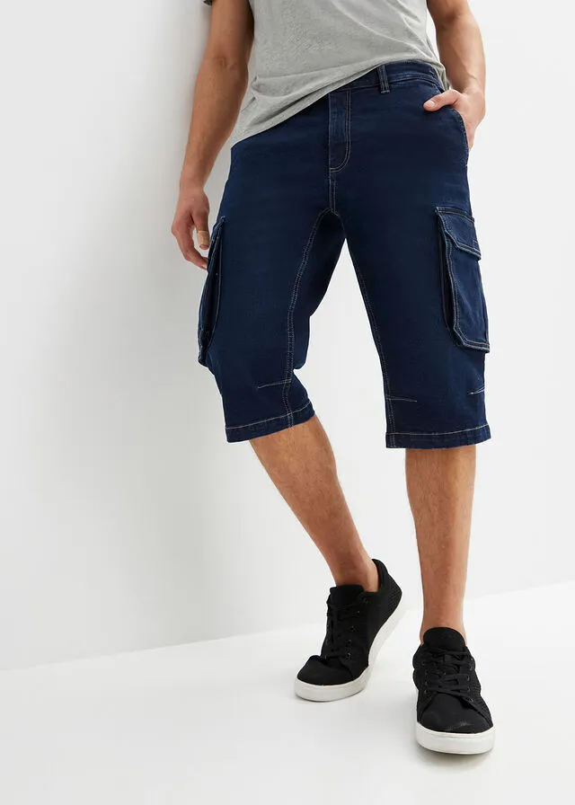 stretch denim bermuda shorts with comfortable and regular fit, in stone blue