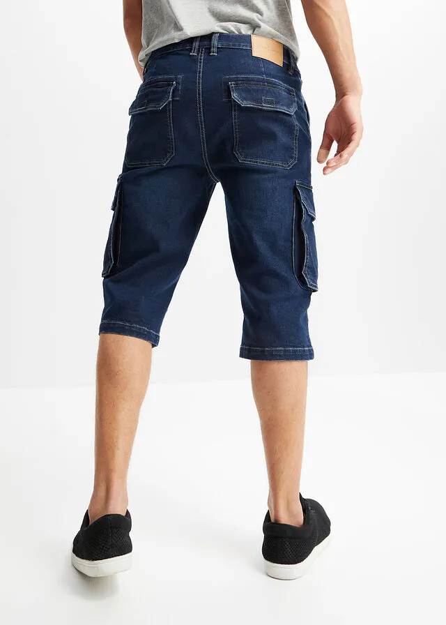 stretch denim bermuda shorts with comfortable and regular fit, in stone blue