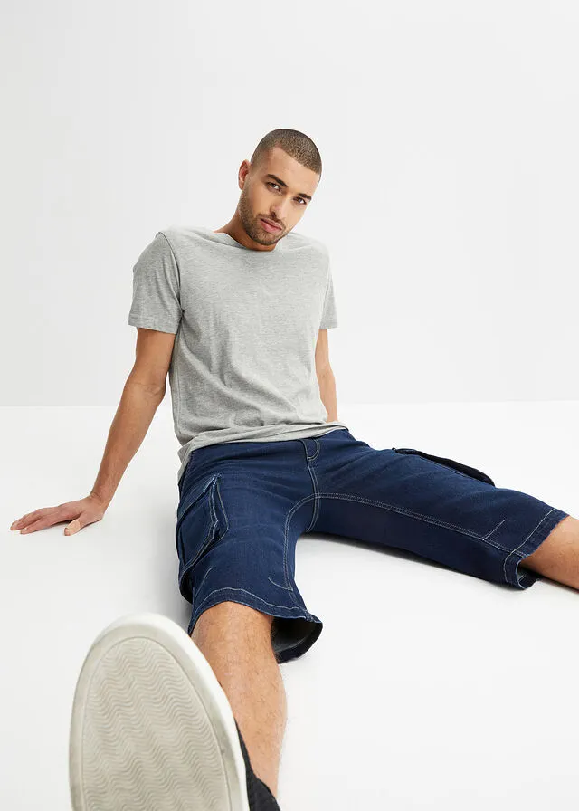 stretch denim bermuda shorts with comfortable and regular fit, in stone blue