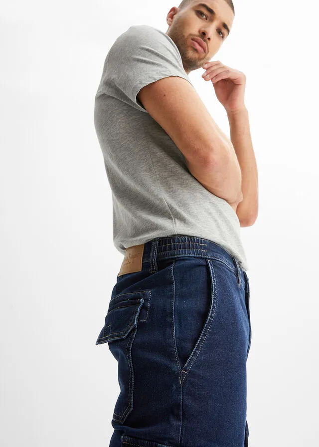 stretch denim bermuda shorts with comfortable and regular fit, in stone blue