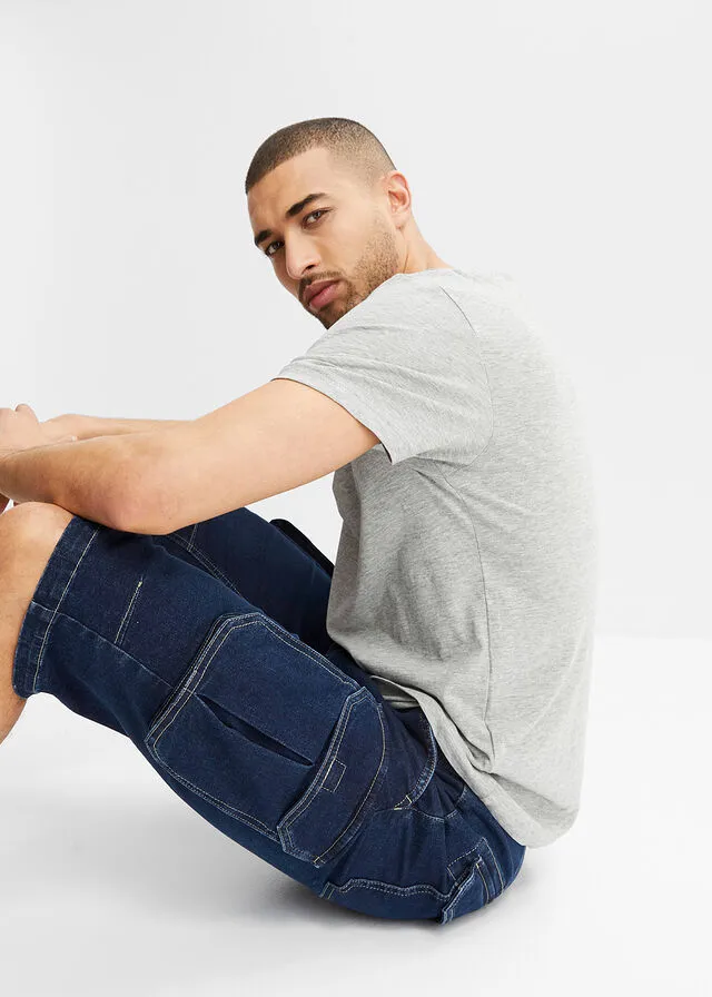 stretch denim bermuda shorts with comfortable and regular fit, in stone blue
