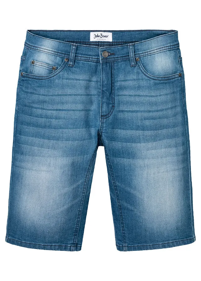 Stretch denim Bermuda shorts with reinforced crotch, regular fit, medium wash