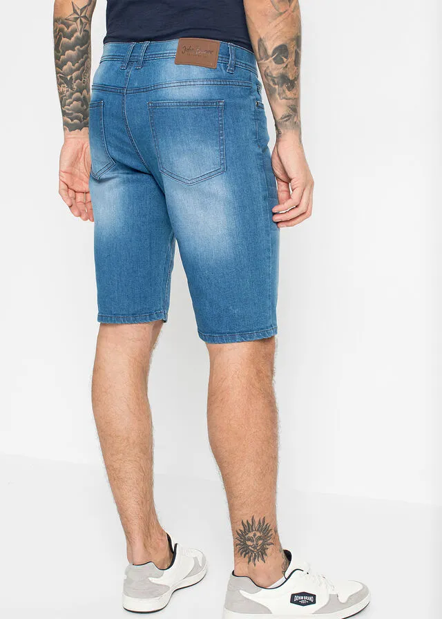 Stretch denim Bermuda shorts with reinforced crotch, regular fit, medium wash