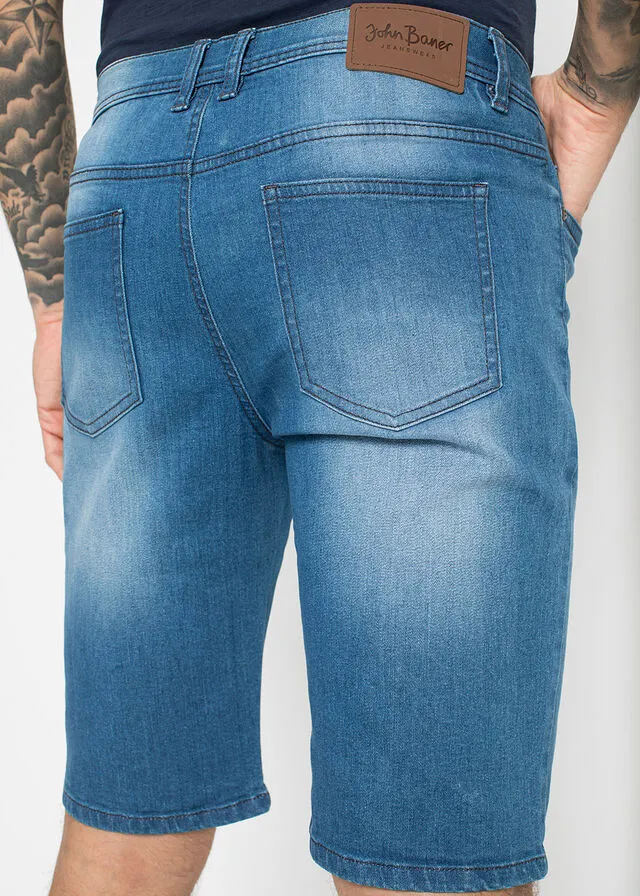 Stretch denim Bermuda shorts with reinforced crotch, regular fit, medium wash