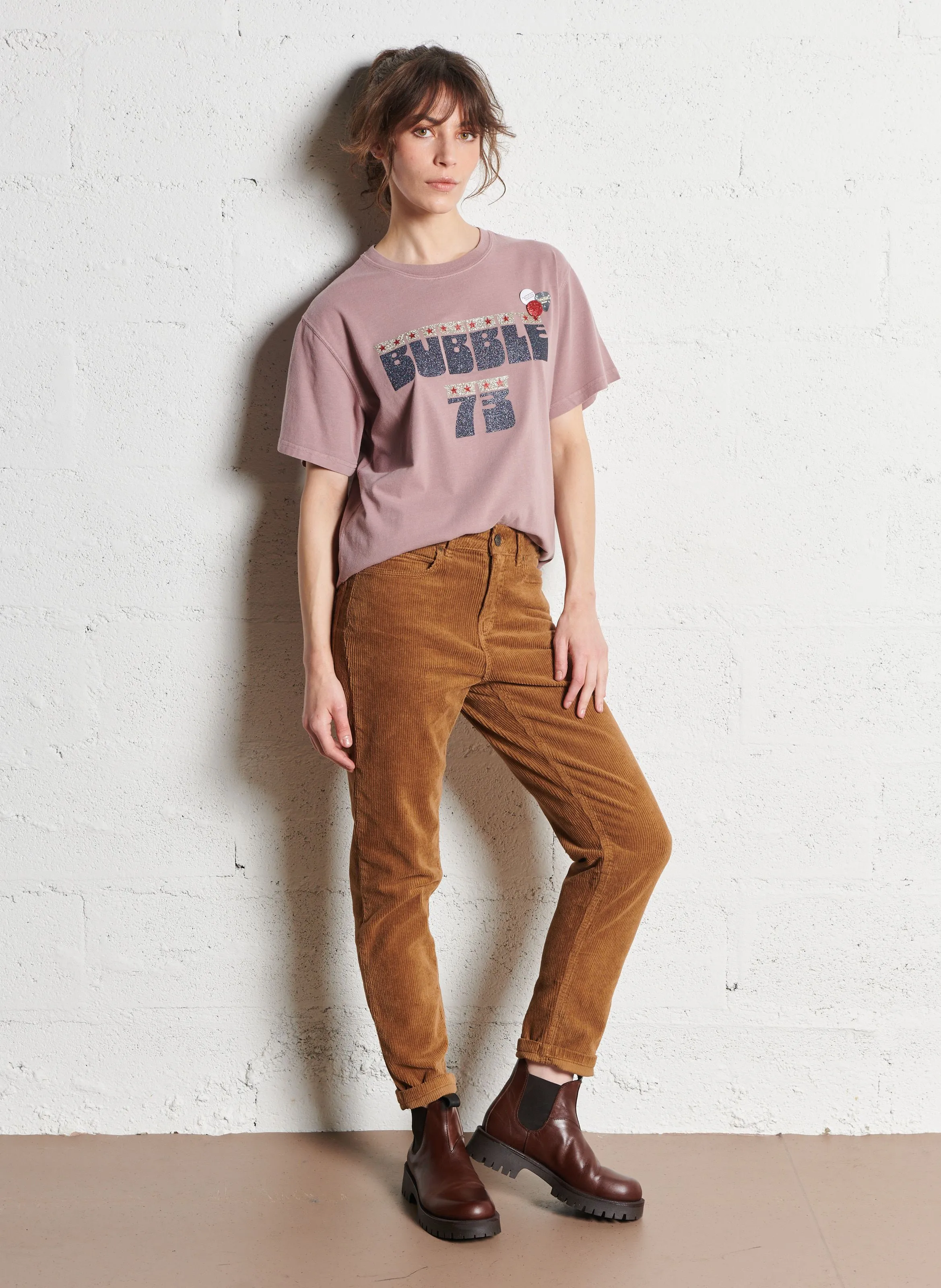 SUD EXPRESS PAVLINA  PANTALóN RECTO DE PANA DE ALGODóN ELáSTICO EN MARRON