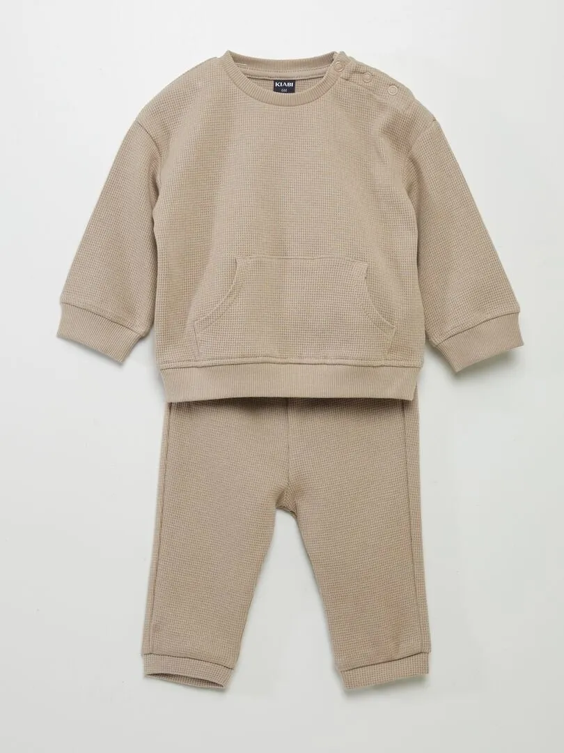 SWEATSHIRT AND HONEYCOMB PANTS SET  2 PIECES  BEIGE