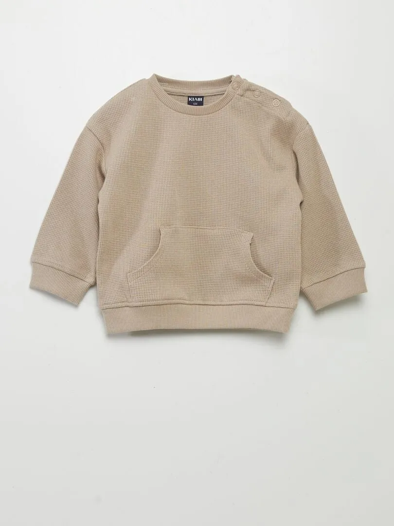 SWEATSHIRT AND HONEYCOMB PANTS SET  2 PIECES  BEIGE