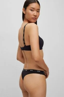 Tanga de tiro bajo en punto elástico con cinturilla logotipada