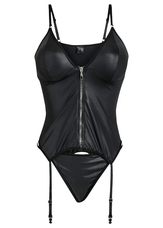 TANK TOP AND THONG SET WITH ZIPPER (2PIECE) BLACK