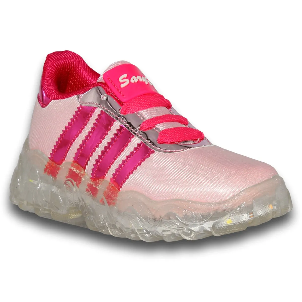 GIRLS LIGHTUP TENNIS SHOES STYLE 0340KR17 KRAUSS BRAND TEXTILE FINISH PINK FUCHSIA