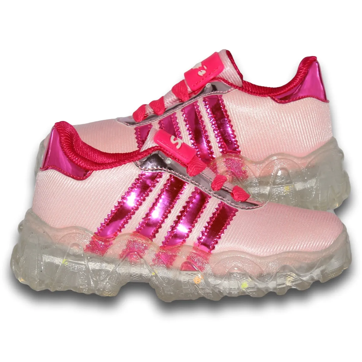 GIRLS LIGHTUP TENNIS SHOES STYLE 0340KR17 KRAUSS BRAND TEXTILE FINISH PINK FUCHSIA