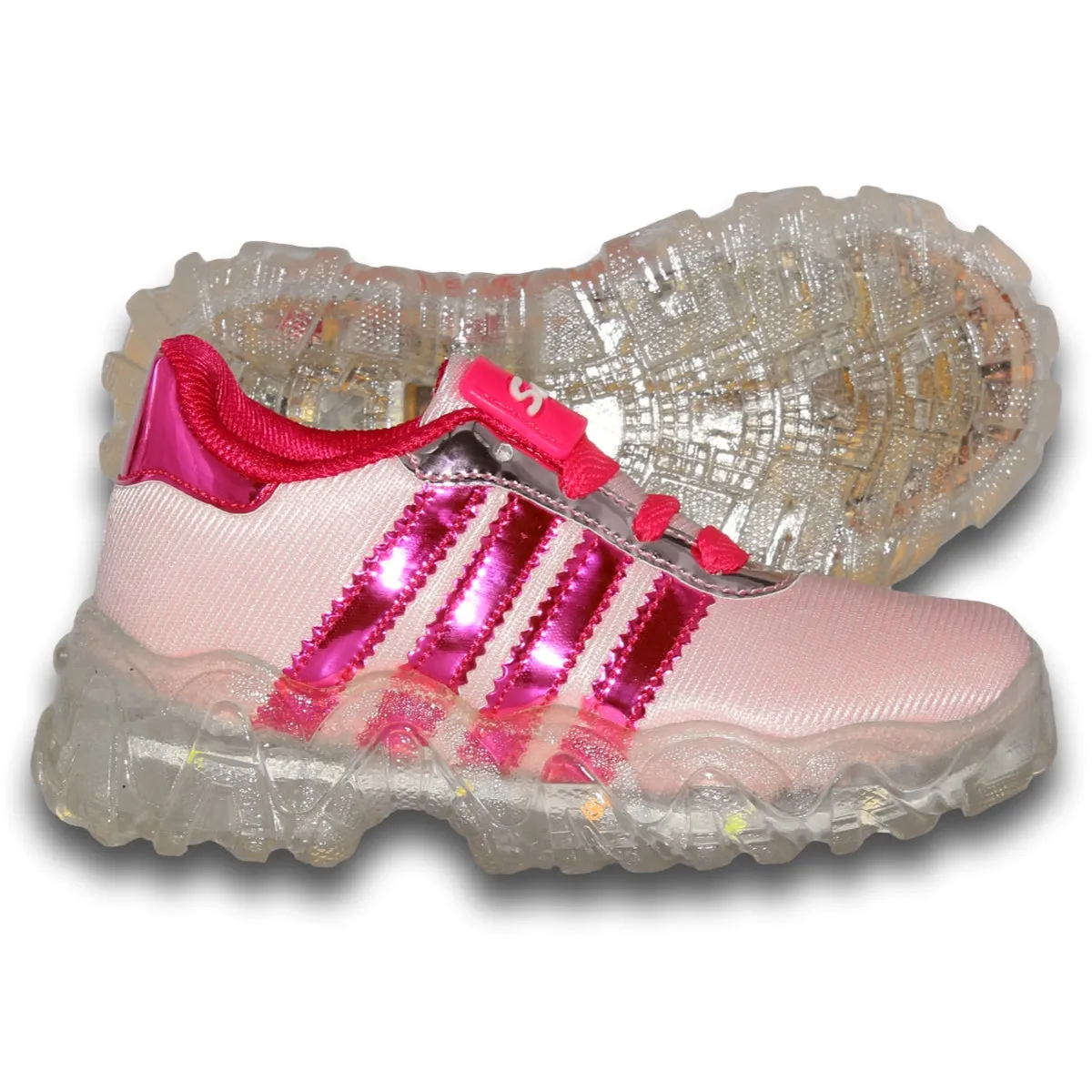 GIRLS LIGHTUP TENNIS SHOES STYLE 0340KR17 KRAUSS BRAND TEXTILE FINISH PINK FUCHSIA