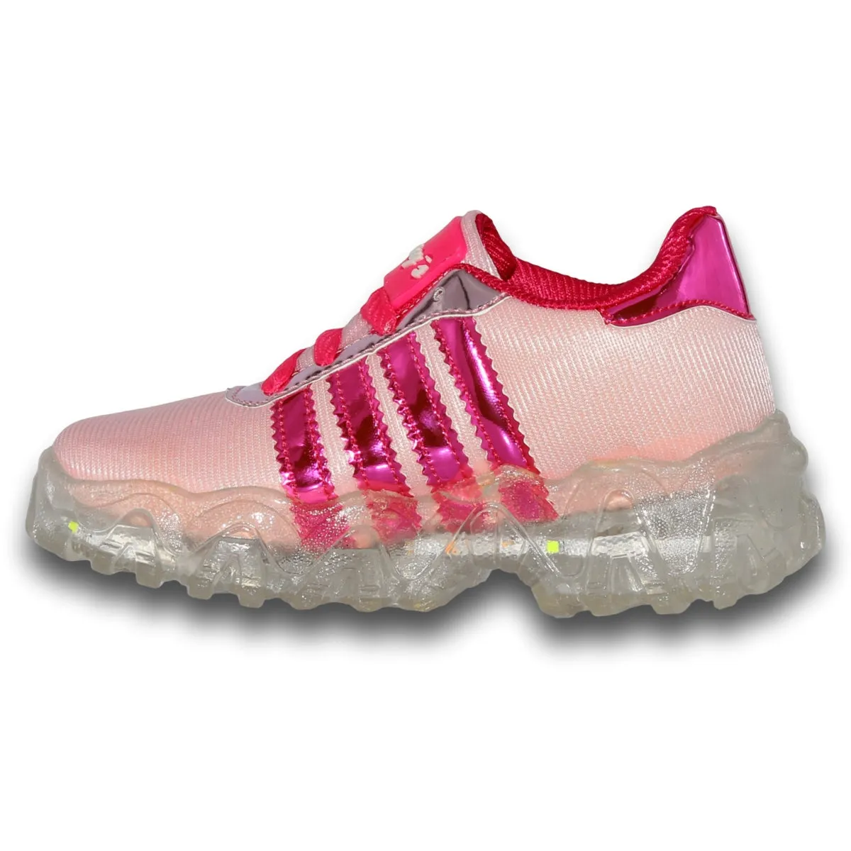 GIRLS LIGHTUP TENNIS SHOES STYLE 0340KR17 KRAUSS BRAND TEXTILE FINISH PINK FUCHSIA