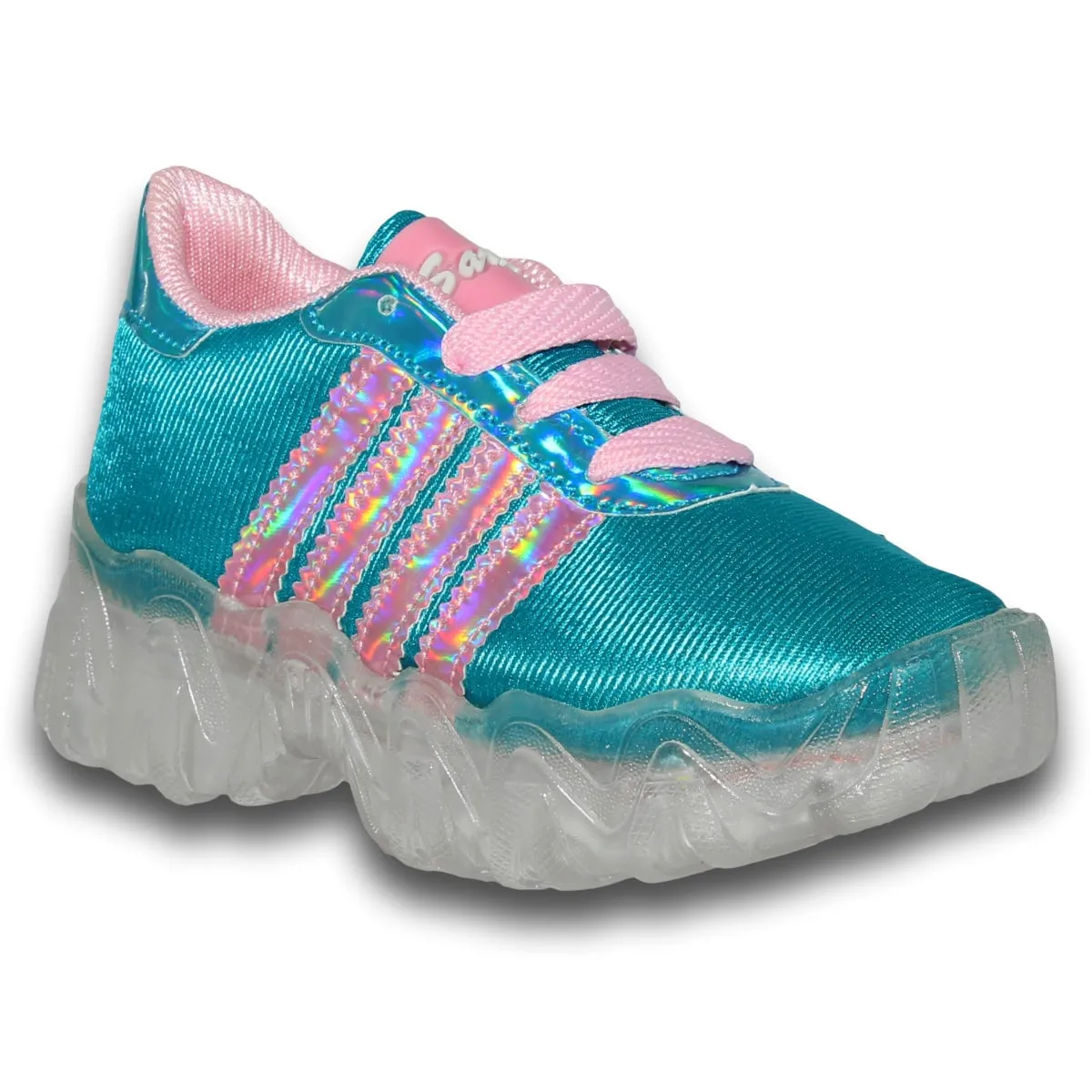 GIRLS LIGHTUP TENNIS SHOES STYLE 0340KR17 KRAUSS BRAND TEXTILE FINISH TURQUOISE PINK
