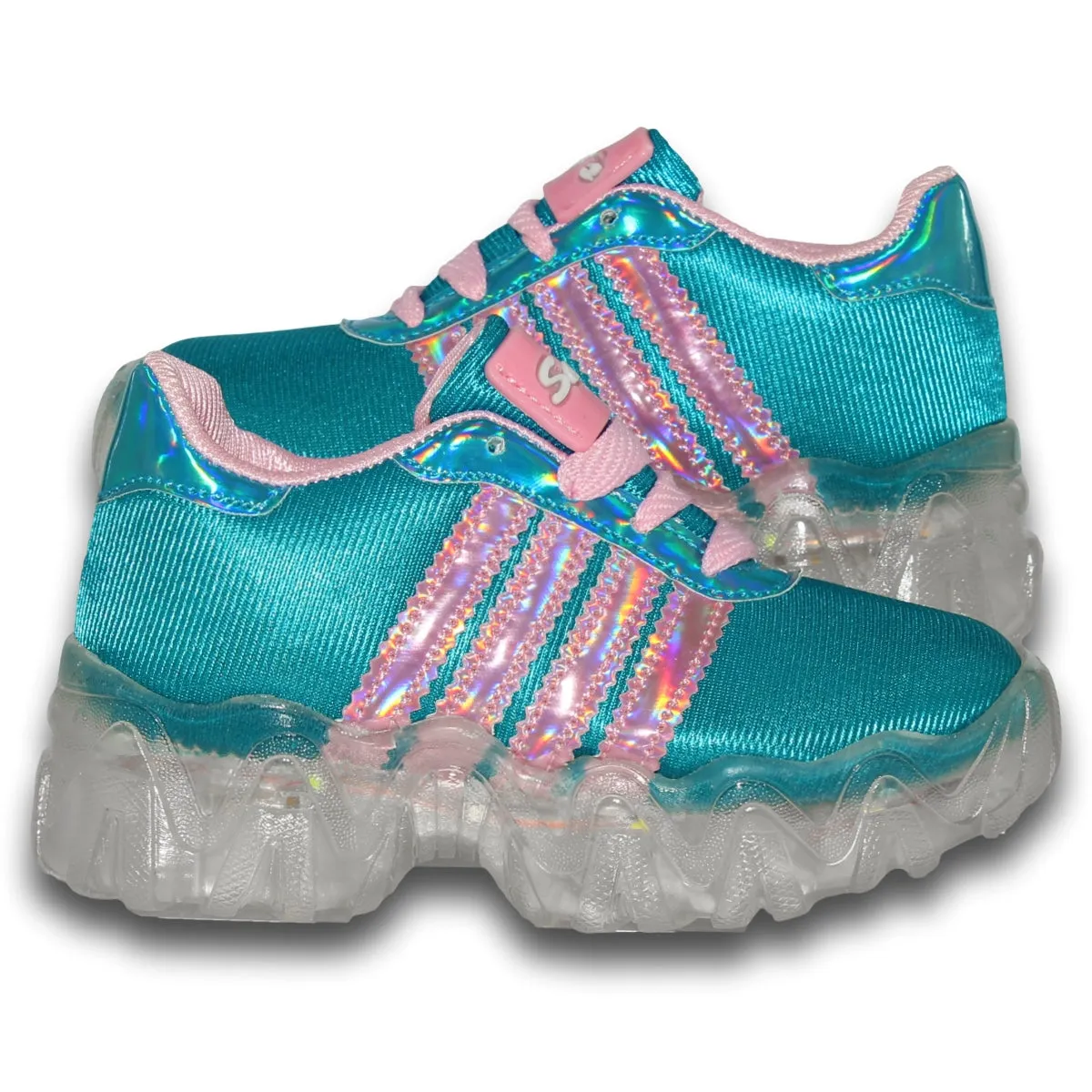 GIRLS LIGHTUP TENNIS SHOES STYLE 0340KR17 KRAUSS BRAND TEXTILE FINISH TURQUOISE PINK