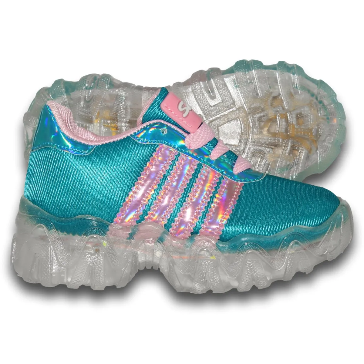 GIRLS LIGHTUP TENNIS SHOES STYLE 0340KR17 KRAUSS BRAND TEXTILE FINISH TURQUOISE PINK