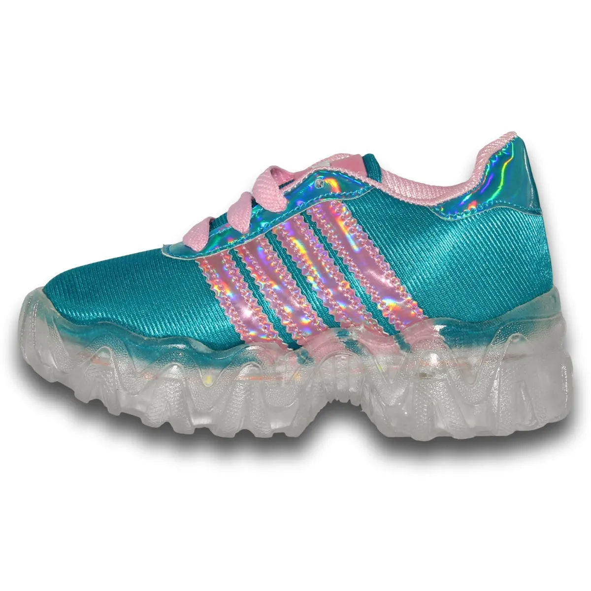 GIRLS LIGHTUP TENNIS SHOES STYLE 0340KR17 KRAUSS BRAND TEXTILE FINISH TURQUOISE PINK