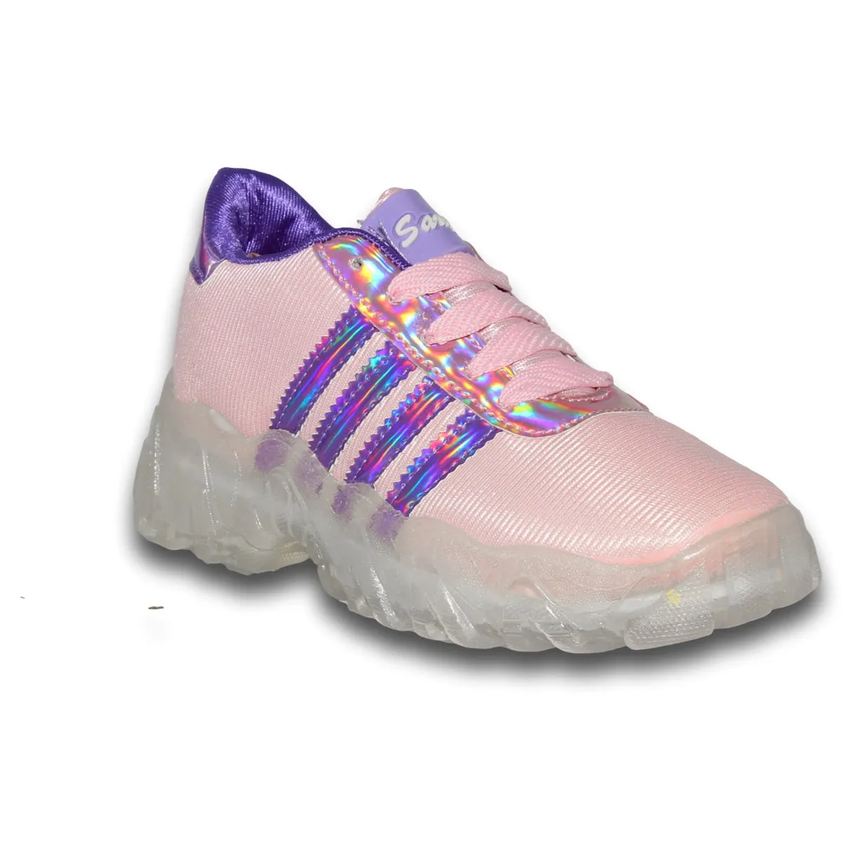 GIRLS LIGHTUP TENNIS SHOES STYLE 0340KR21 KRAUSS BRAND TEXTILE FINISH PINK PURPLE