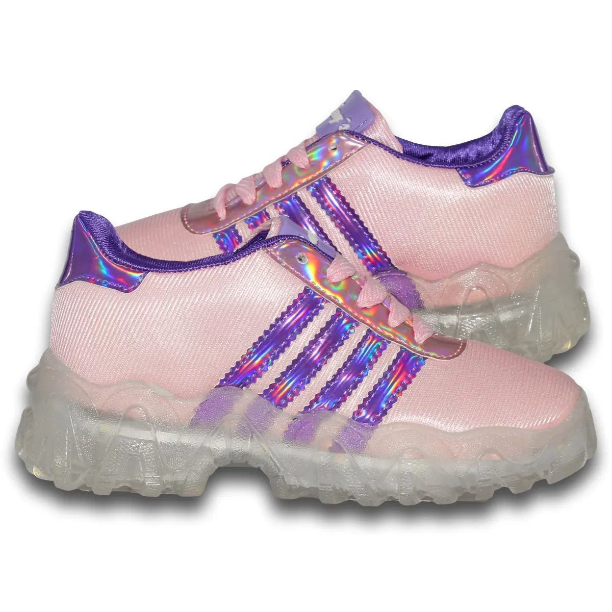 GIRLS LIGHTUP TENNIS SHOES STYLE 0340KR21 KRAUSS BRAND TEXTILE FINISH PINK PURPLE