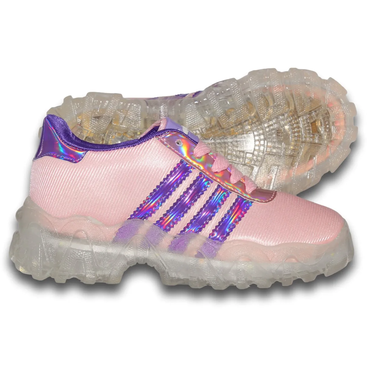 GIRLS LIGHTUP TENNIS SHOES STYLE 0340KR21 KRAUSS BRAND TEXTILE FINISH PINK PURPLE