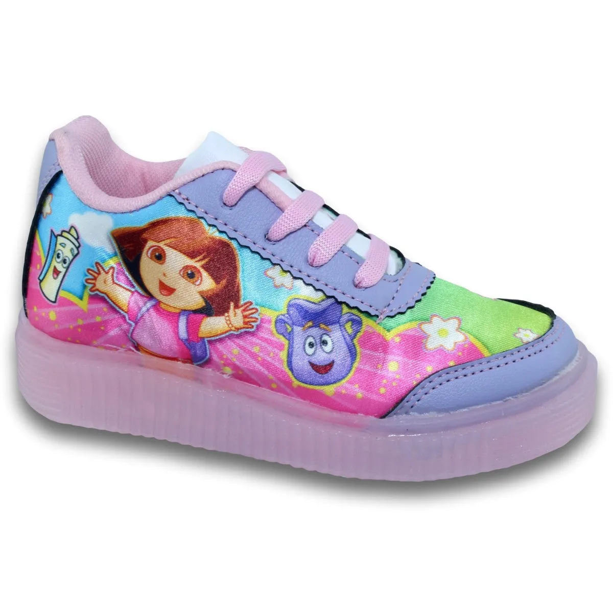 GIRLS LIGHTUP DORA TENNIS SHOES STYLE 0802BE17 BETTER BRAND TEXTILE FINISH PURPLE PASTEL