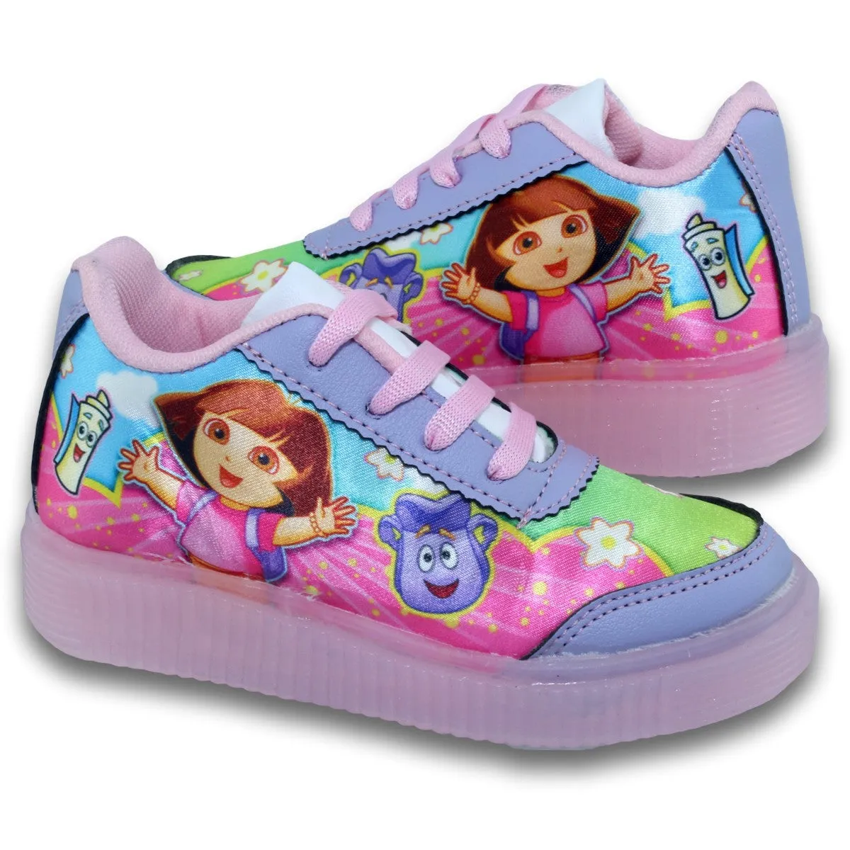 GIRLS LIGHTUP DORA TENNIS SHOES STYLE 0802BE17 BETTER BRAND TEXTILE FINISH PURPLE PASTEL