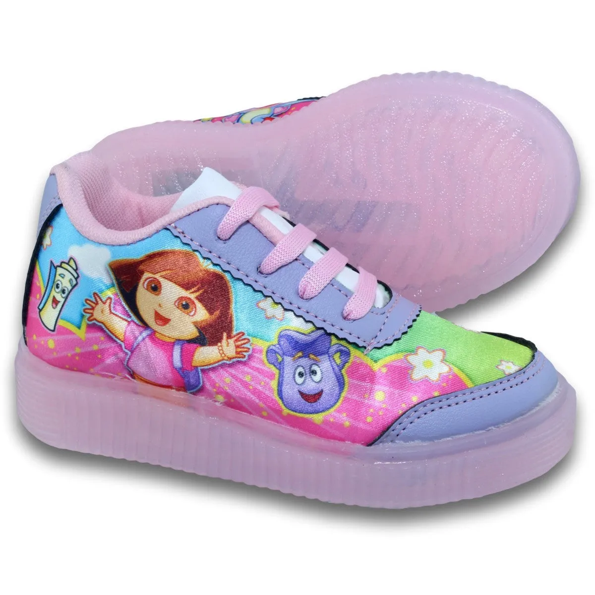 GIRLS LIGHTUP DORA TENNIS SHOES STYLE 0802BE17 BETTER BRAND TEXTILE FINISH PURPLE PASTEL