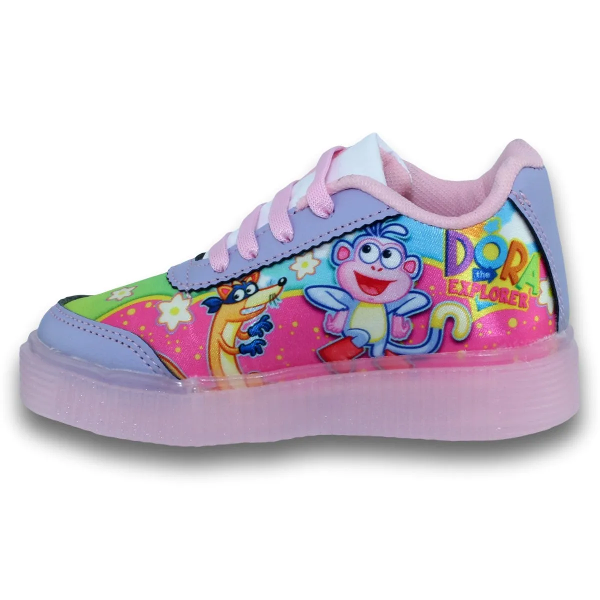 GIRLS LIGHTUP DORA TENNIS SHOES STYLE 0802BE17 BETTER BRAND TEXTILE FINISH PURPLE PASTEL