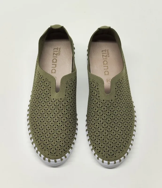 Tiziana 9406 vegan leather khaki shoes