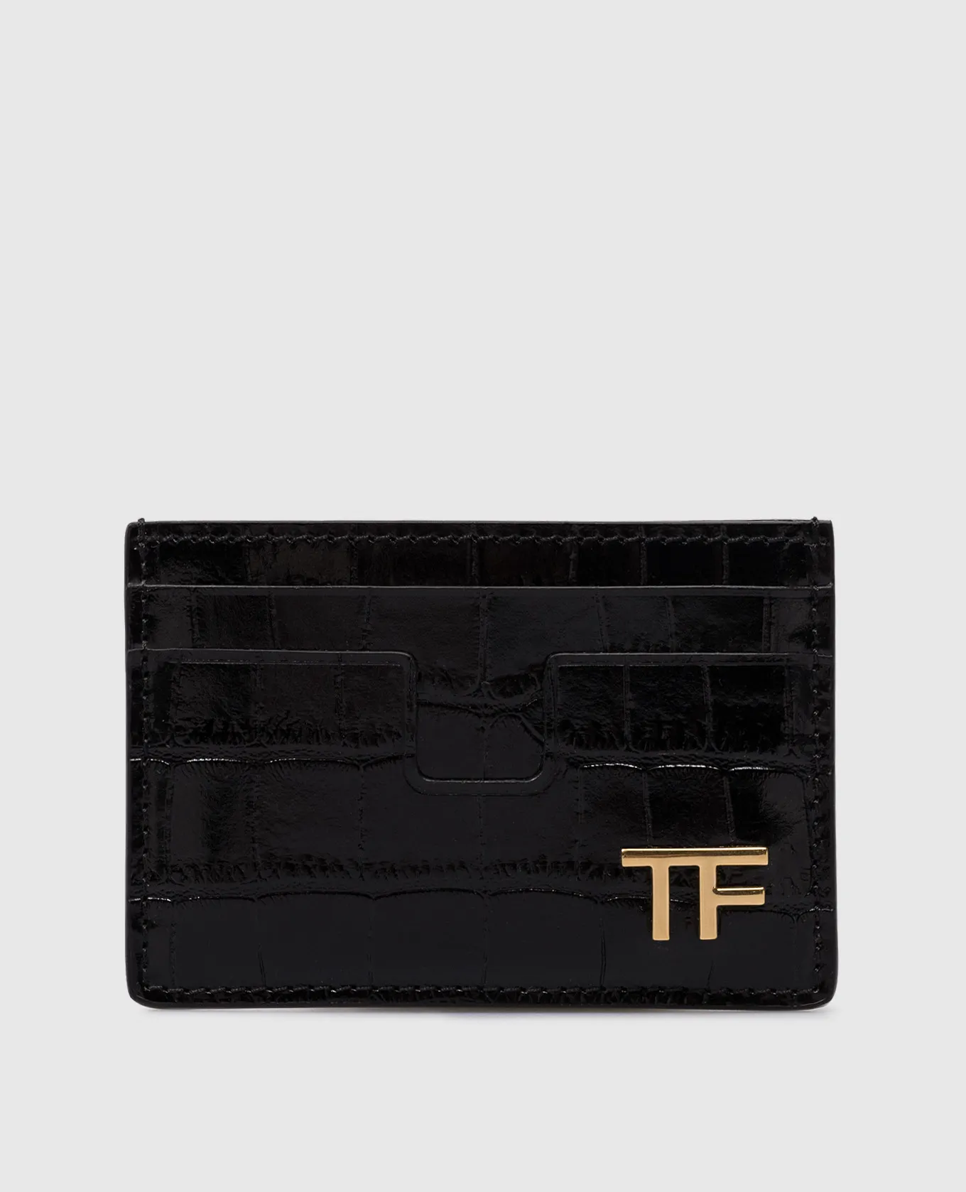 Black Crocodile Leather Card Holder with Logo by Tom Ford