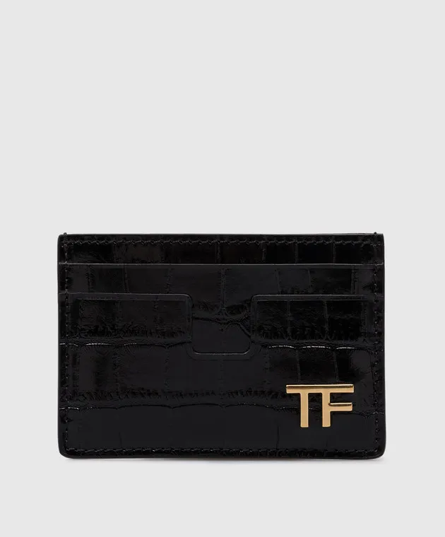 Black Crocodile Leather Card Holder with Logo by Tom Ford