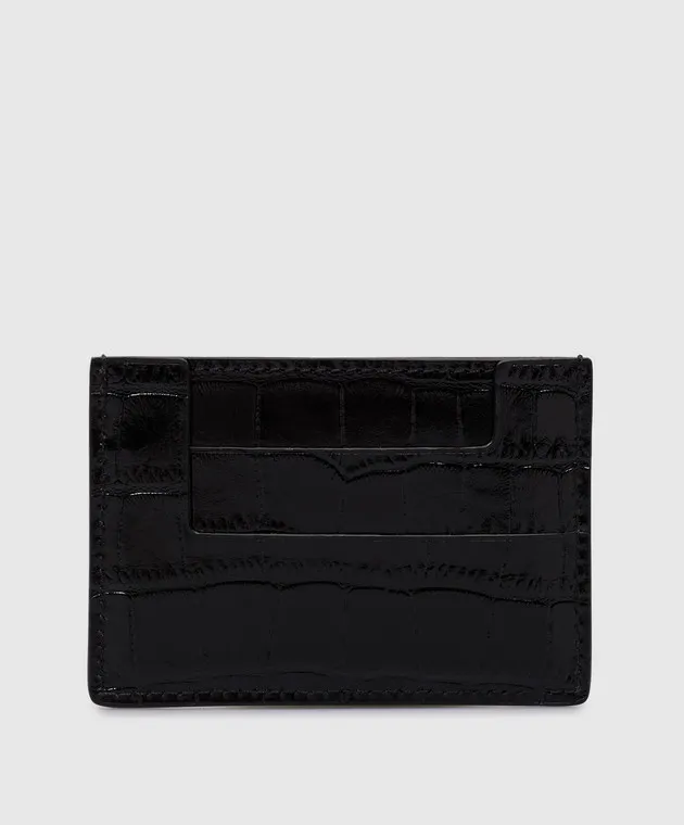 Black Crocodile Leather Card Holder with Logo by Tom Ford