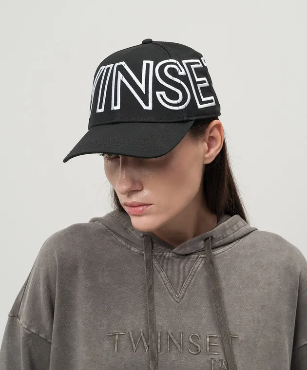 Black Cap with Logo Embroidery by Twinset