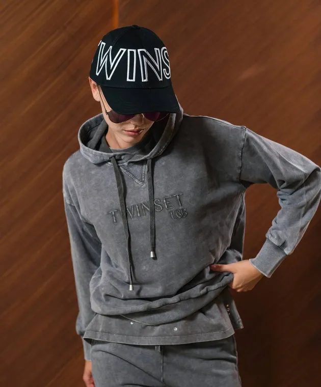 Black Cap with Logo Embroidery by Twinset