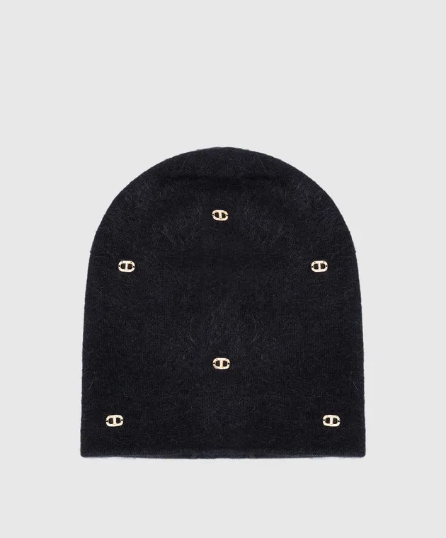 Black Wool Cap with Oval T Logo by Twinset