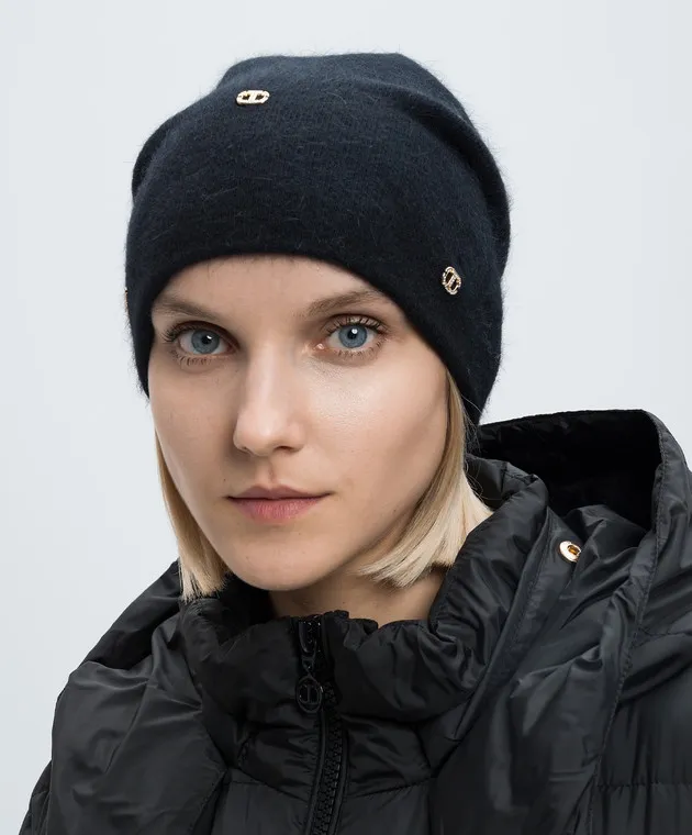 Black Wool Cap with Oval T Logo by Twinset