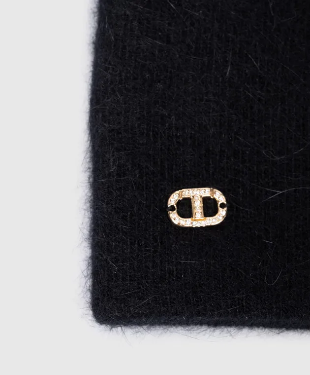 Black Wool Cap with Oval T Logo by Twinset
