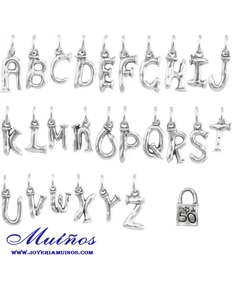 Uno de 50 Small Letter Silver Charms