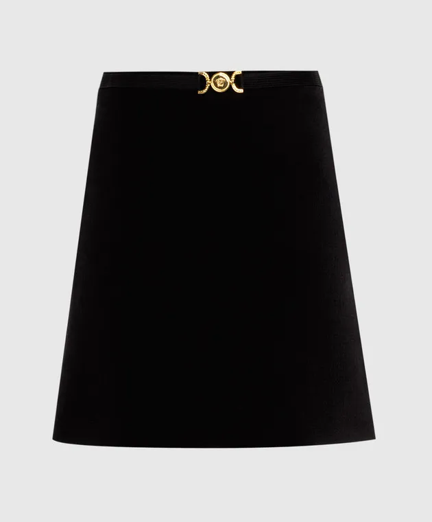 Black Wool Skirt with Medusa '95 Logo by Versace