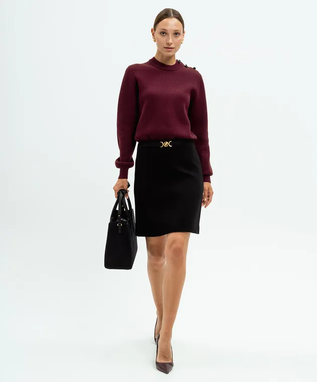 Black Wool Skirt with Medusa '95 Logo by Versace