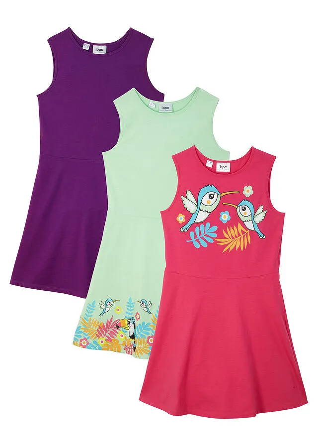 SOFT MINT + DEEP PURPLE + PINK LADY GIRL'S KNIT DRESS (3PACK)