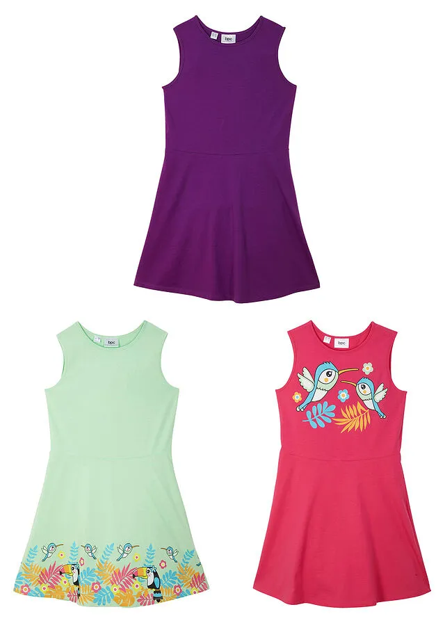 SOFT MINT + DEEP PURPLE + PINK LADY GIRL'S KNIT DRESS (3PACK)