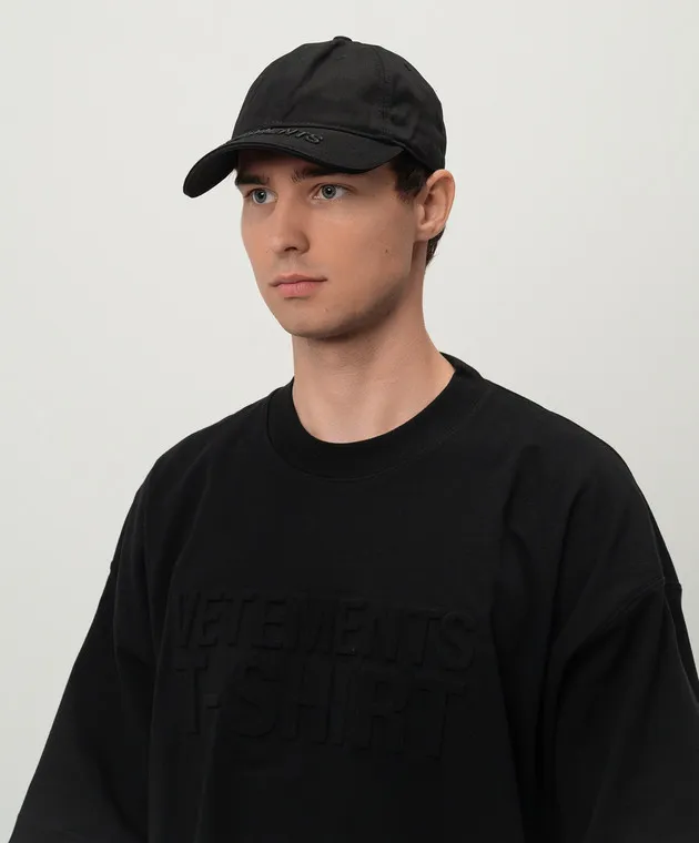 Vetements Black Textured Logo Cap